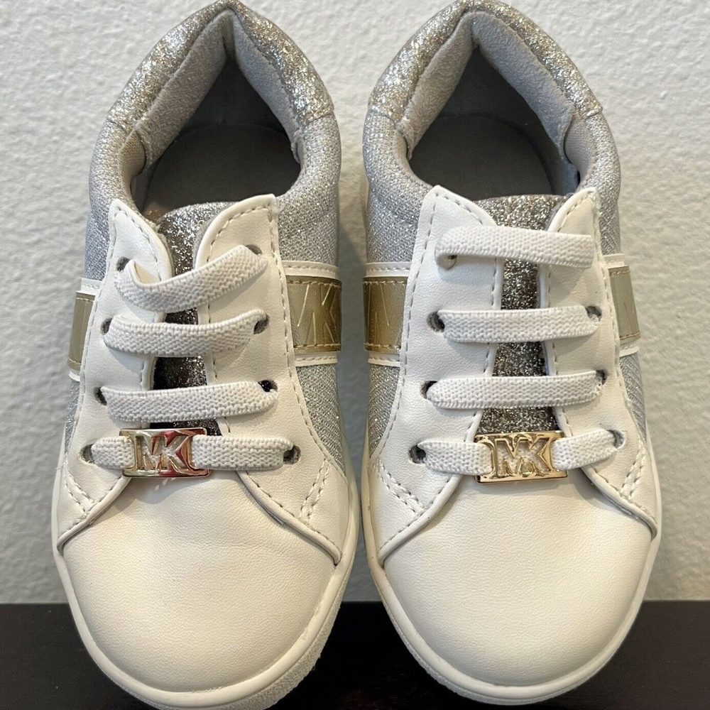 Michael Kors Toddler Girls Jem Square Sneakers in Silver-Gold Size 6 - Picture 7 of 16